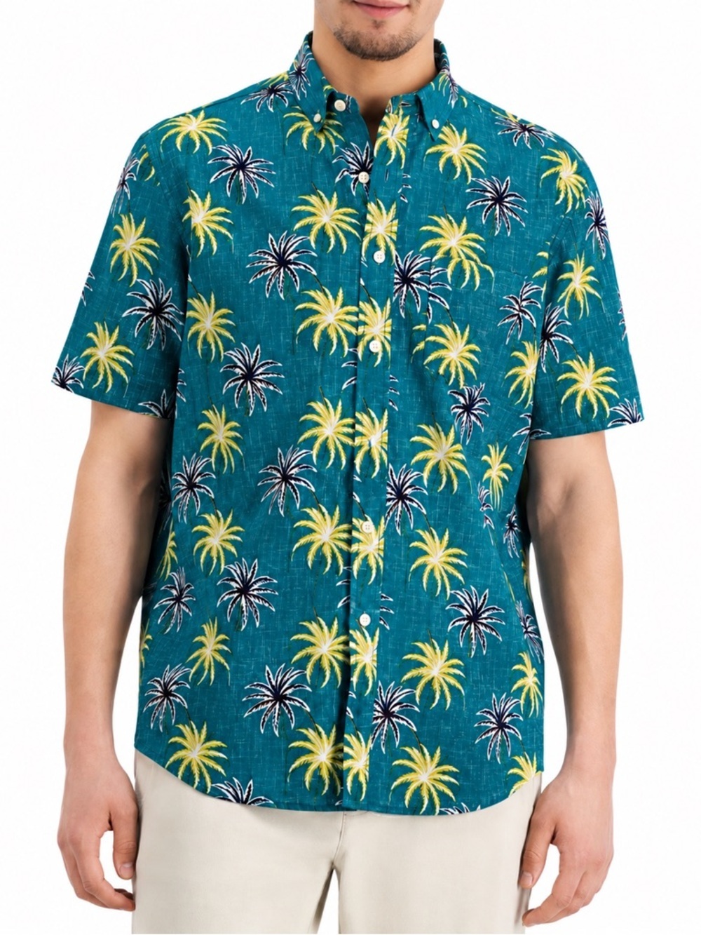 Club Room Linen Blend Palm Tree Shirt XL Tropical Beach Resort Vacation Coastal